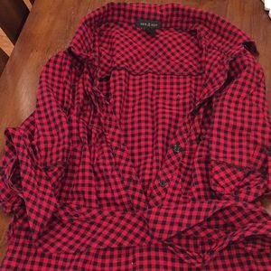 Cutest buffalo plaid top with buttons and tie